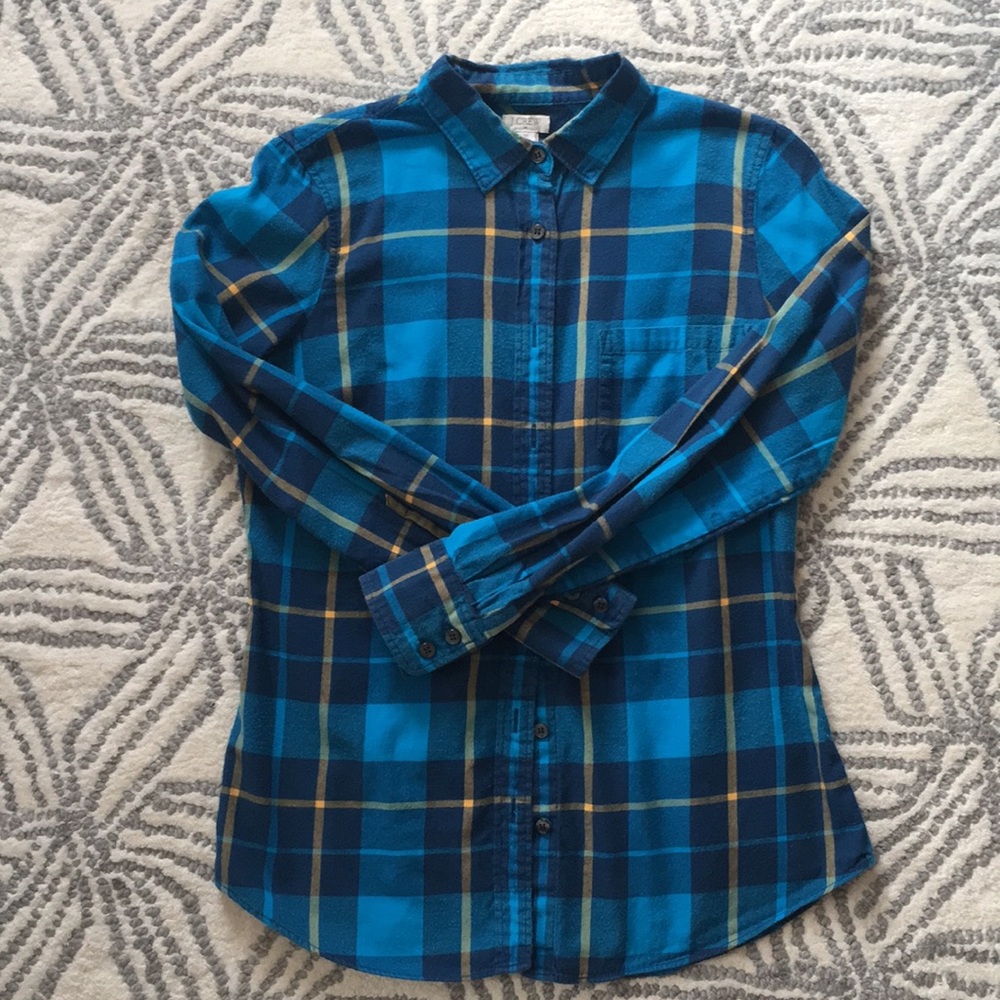 J. Crew women’s blue plaid flannel shirt, size XS